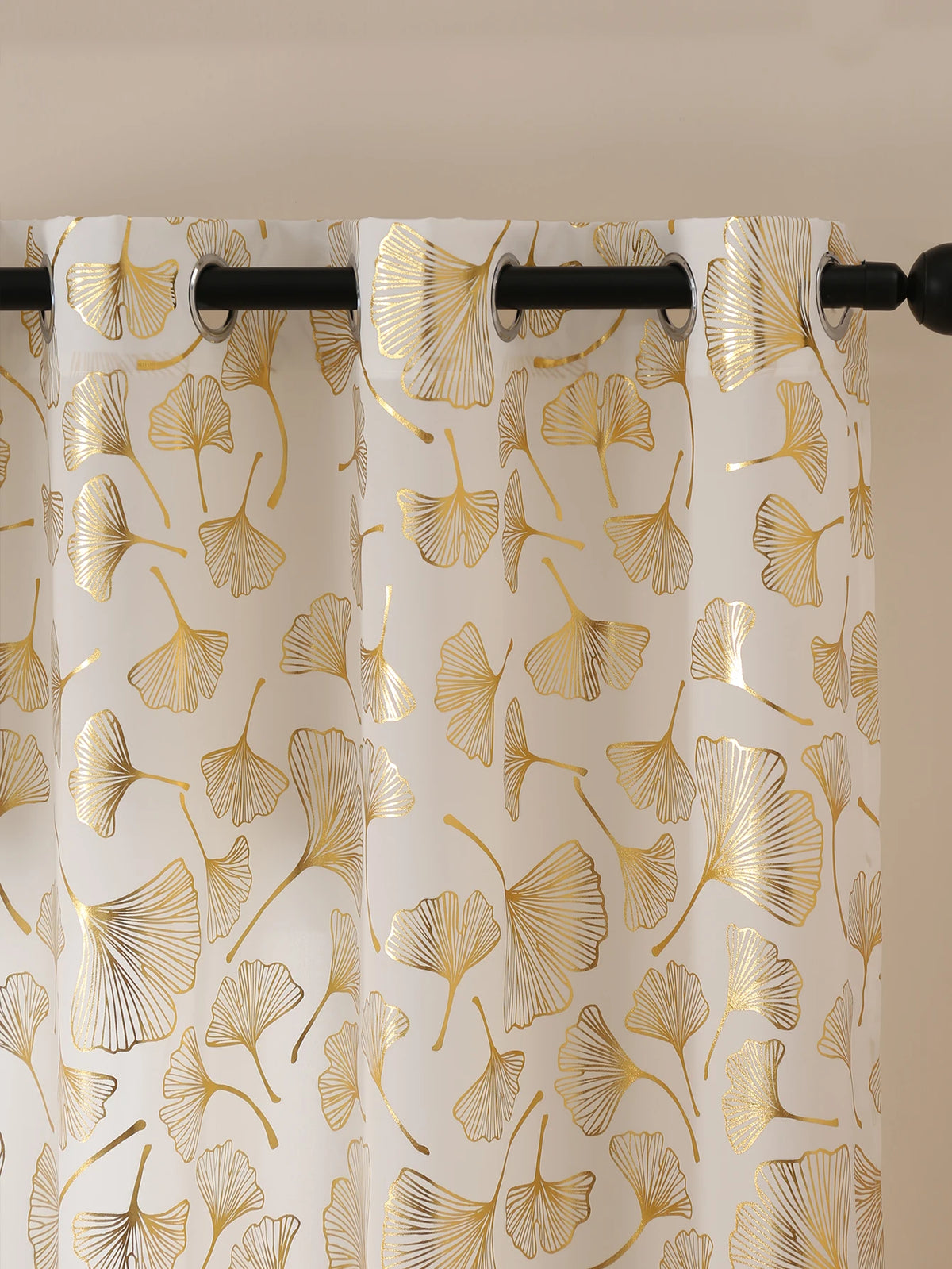 rideau semi transparent moderne feuilles dorées fond blanc salon chambre coucher