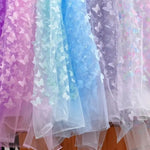 tissu brodé 3D papillons arc ciel noir rose bleu translucide couture décoration mariage