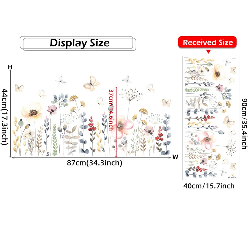 sticker mural floral multicolore illustration adhésif papillon deco maison chambre salon