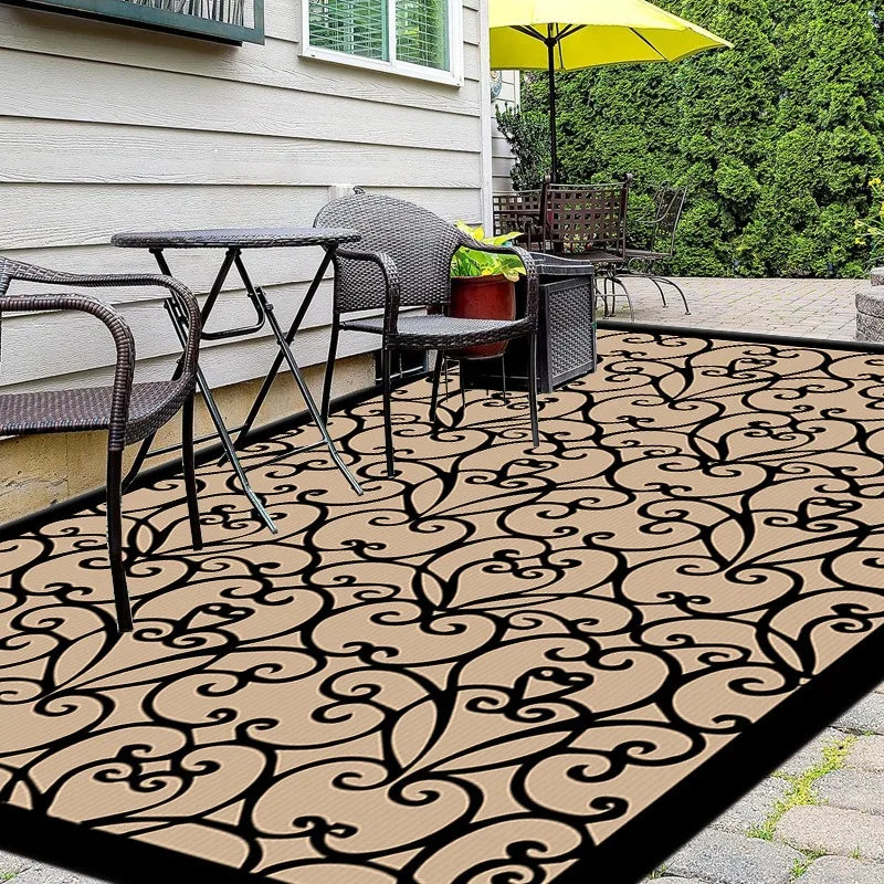 tapis moderne extérieur vert beige noir blanc motif végétal géométrique polyester 80x120cm 120x160cm