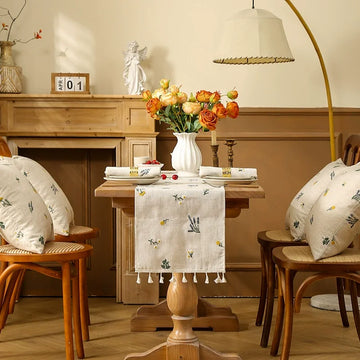 chinois boho blanc fleurs brodées tissu texturé rustique table manger buffet chambre