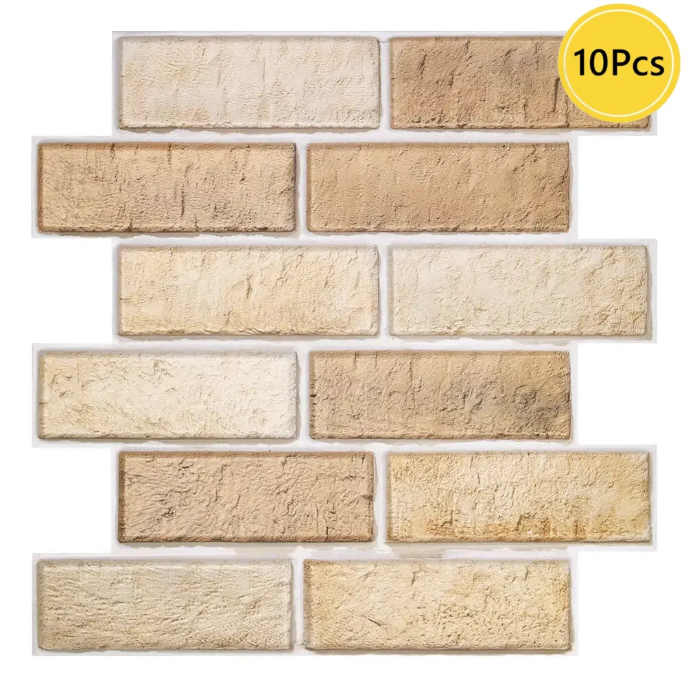 panneau mural décoratif moderne brique 3d autocollant beige marron clair résistant humidité isolation thermique