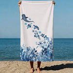 serviette plage polyester fleurs marine dauphins coraux rayures bleu clair moderne océan voyage été