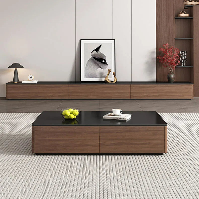 meuble tv bois massif noir moderne tiroirs rangement salon bois foncé