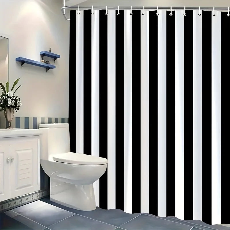 rideau douche noir blanc rayures horizontales moderne opacité métalliques polyester