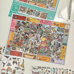 sticker 3d grande taille scène urbaine personnages bâtiments voiture illustration colorée enfants jouet