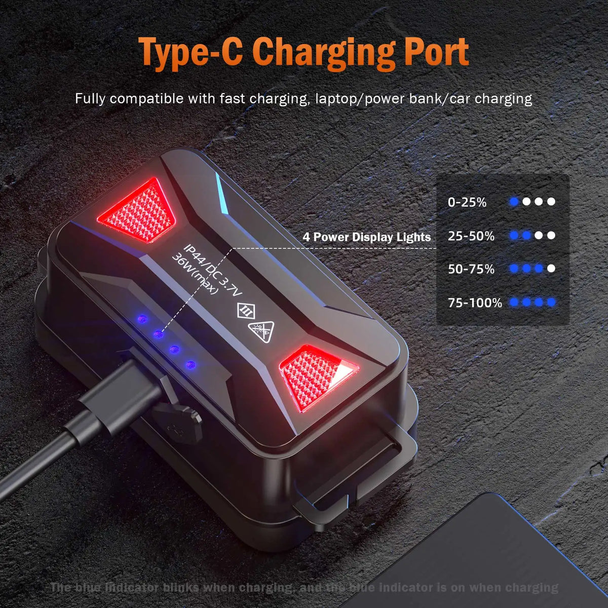lampe frontale rechargeable 2000lm 8000mah led noire orange camping pêche
