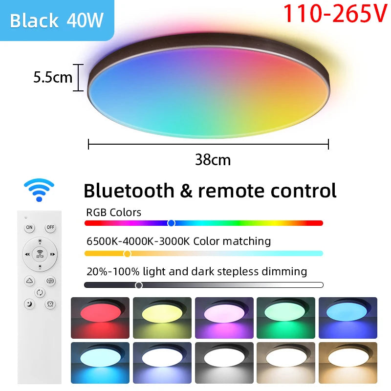 plafonnier led moderne blanc noir multicolore télécommande éclairage intelligent rgb rechargeable