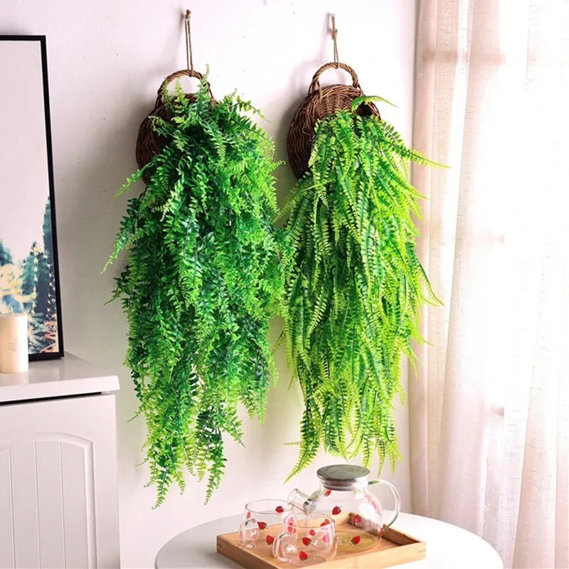 plantes artificielles cascade vert feuilles dentelées décoration naturelle suspensions osierextérieur accrochées 90cm