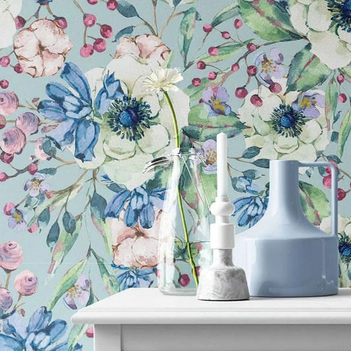 papier peint fleur bleu autocollant moderne floral chambre cuisine enfants salon