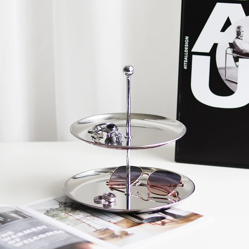 support bijoux moderne argenté plateaux lisses rangement minimaliste lunettes boucles anneaux clés