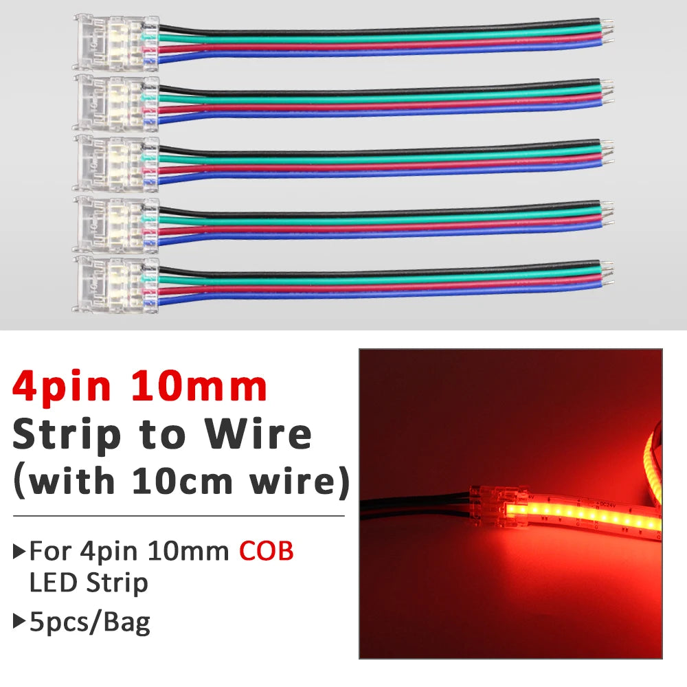 connecteurs ruban led cob smd transparent modernes adhésifs 5mm 8mm 10mm(rgb cct)