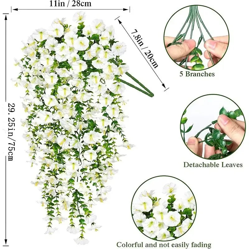 guirlande artificielle fleurs fines feuilles vertes moderne décoration extérieure vigne accrochée blanc vert