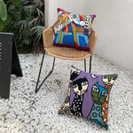 taies d'oreiller multicolores brodées motif abstrait moderne coussin décoratif carré linge coton 45x45cm
