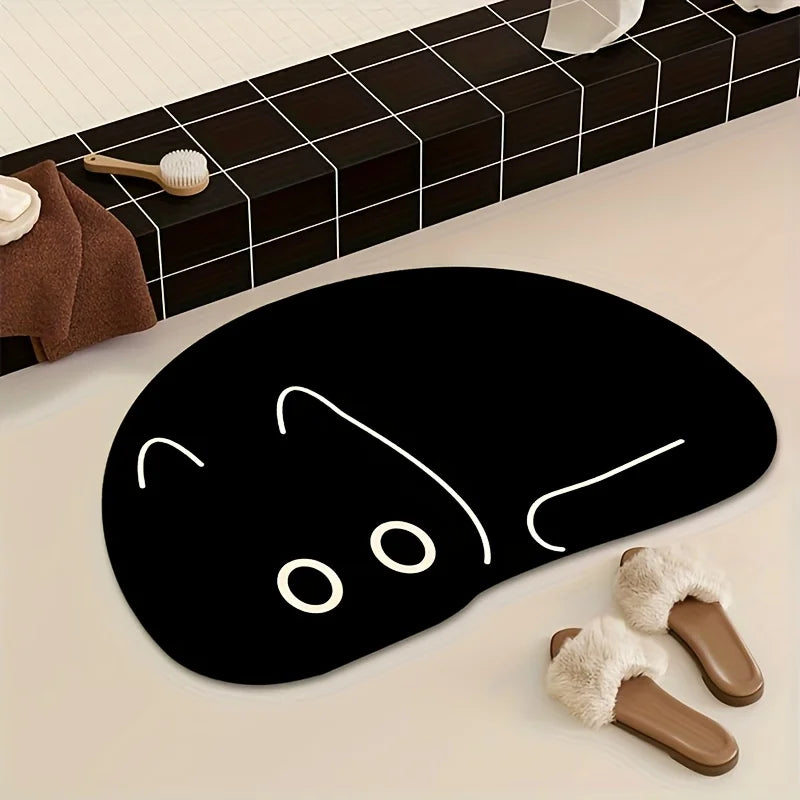 tapis noir chat blanc moderne imperméable antidérapant résistant décoloration sol chambre bain 50x80cm 60x90cm