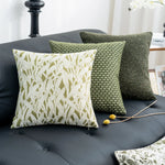 coussin deco vert olive motif floral moderne polyester jacquard adhesif 45x45cm 30x50cm