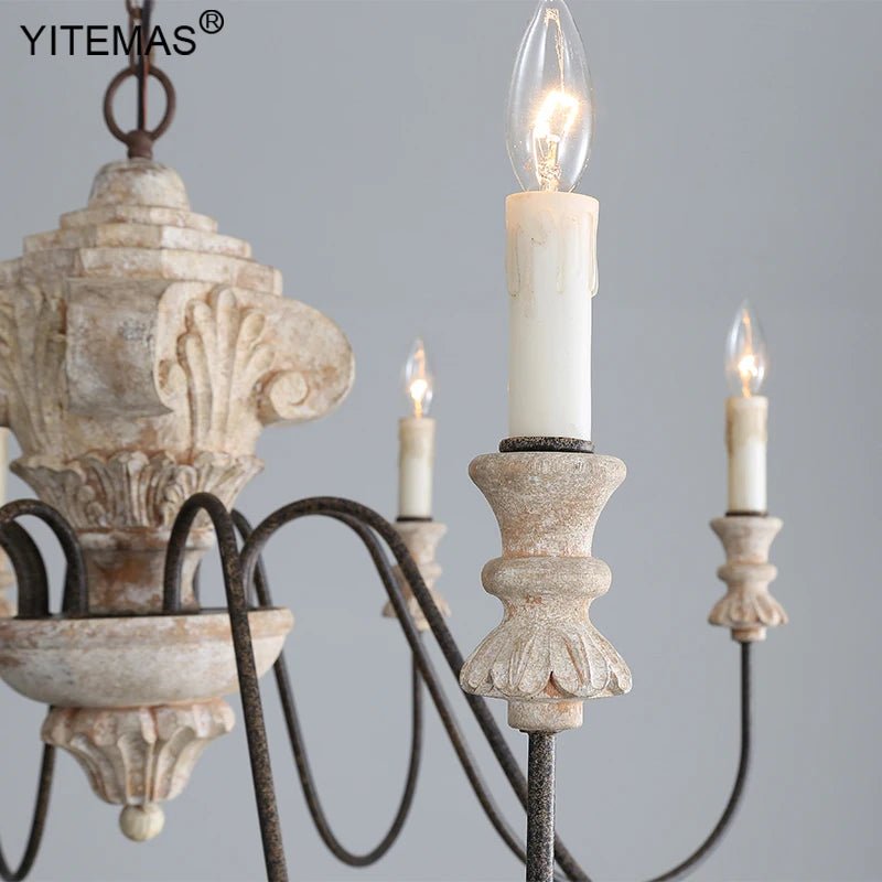 lustre vintage blanc noir bois candelabra ampoules chaîne salon restaurant église rustique adjustable
