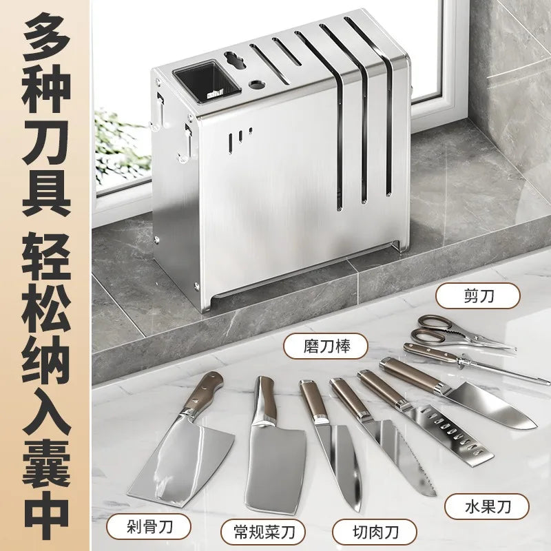 porte couteaux moderne bloc argenté fixe mur vis couteaux scie brosse étiquettes français