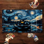 tapis jeu nuit étoilée paysage nuages lotus bleu noir cartes jeu non glissant