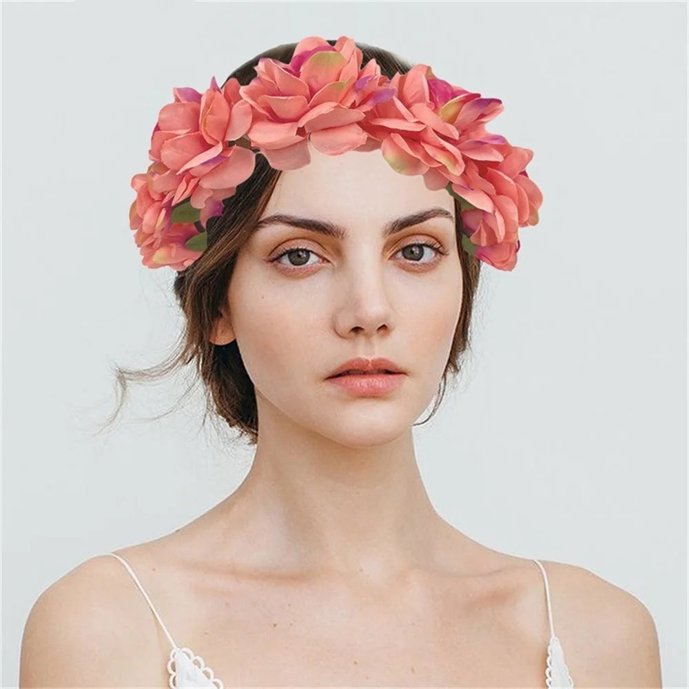 couronne fleurs artificielles bohème rouge rose blanche violette cheveux décoration mariage anniversaireintérieur