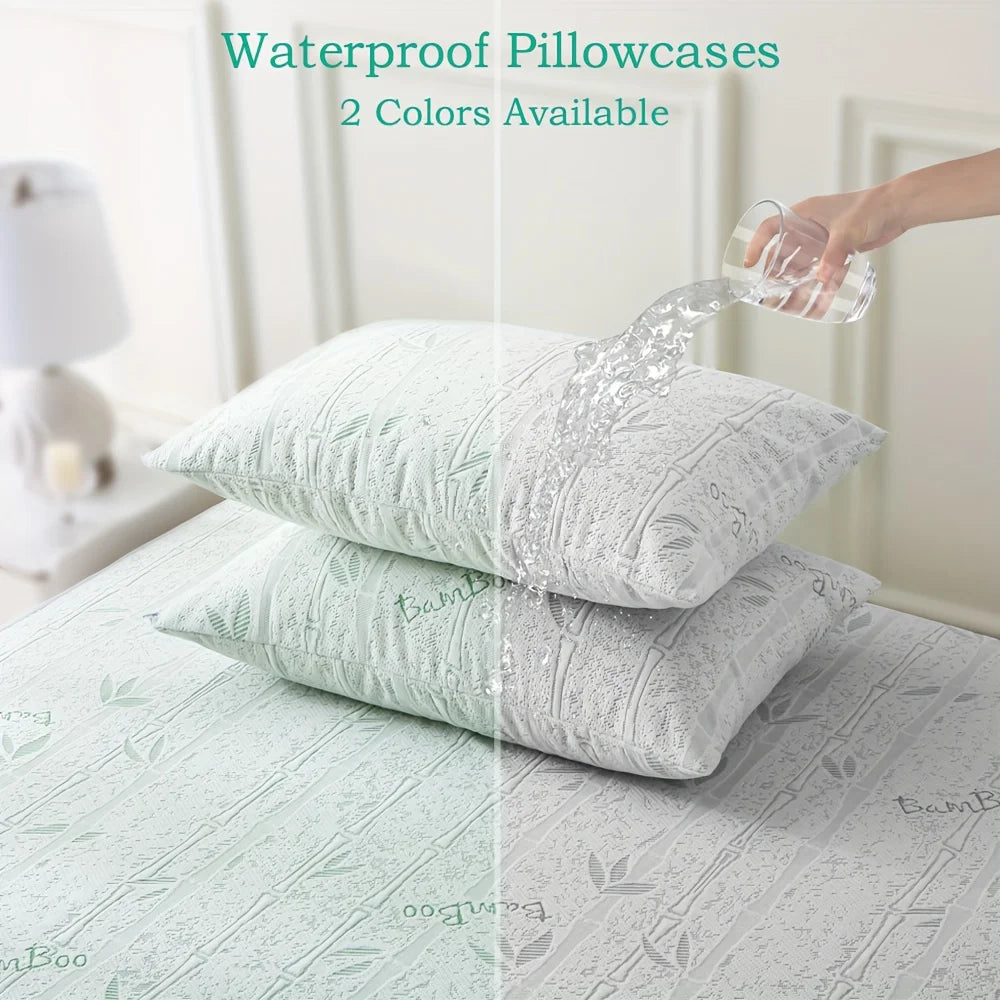 protège oreiller imperméable fibre bambou blanc vert clair moderne glissière 26x20cm 30x20cm 35x20cm 40x20cm