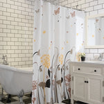 rideau douche fleuri moderne fleurs papillons motifs naturels blancs jaunes marrons noirs imperméable