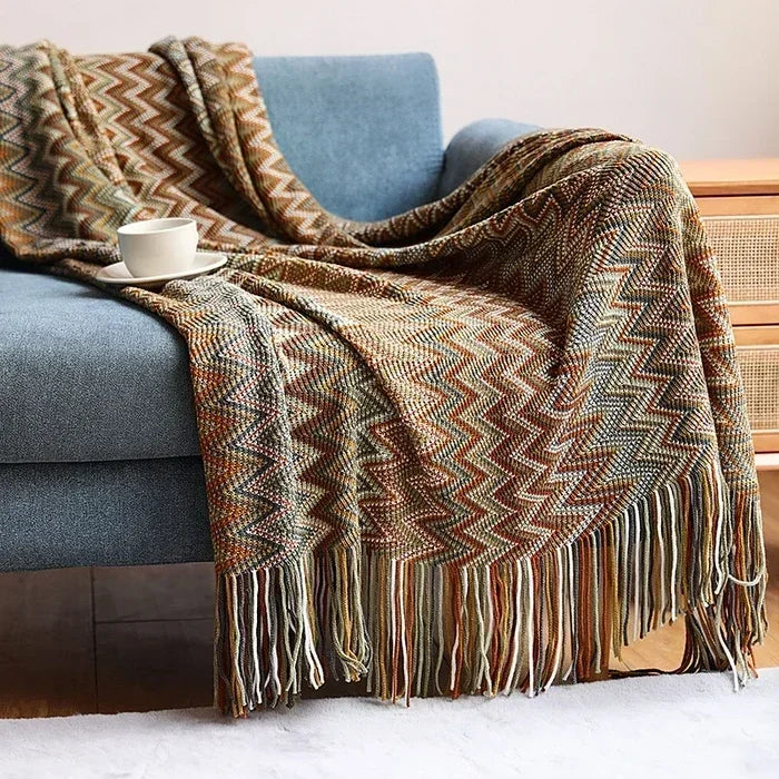 couverture multicolore zigzag ethnique portable anti boulochage acrylique polyester adultes printemps automne voyage maisonhôtel