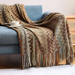 couverture multicolore zigzag ethnique portable anti boulochage acrylique polyester adultes printemps automne voyage maisonhôtel