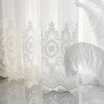 rideau blanc brodé floral transparent classique polyester salon chambre 100x200cm