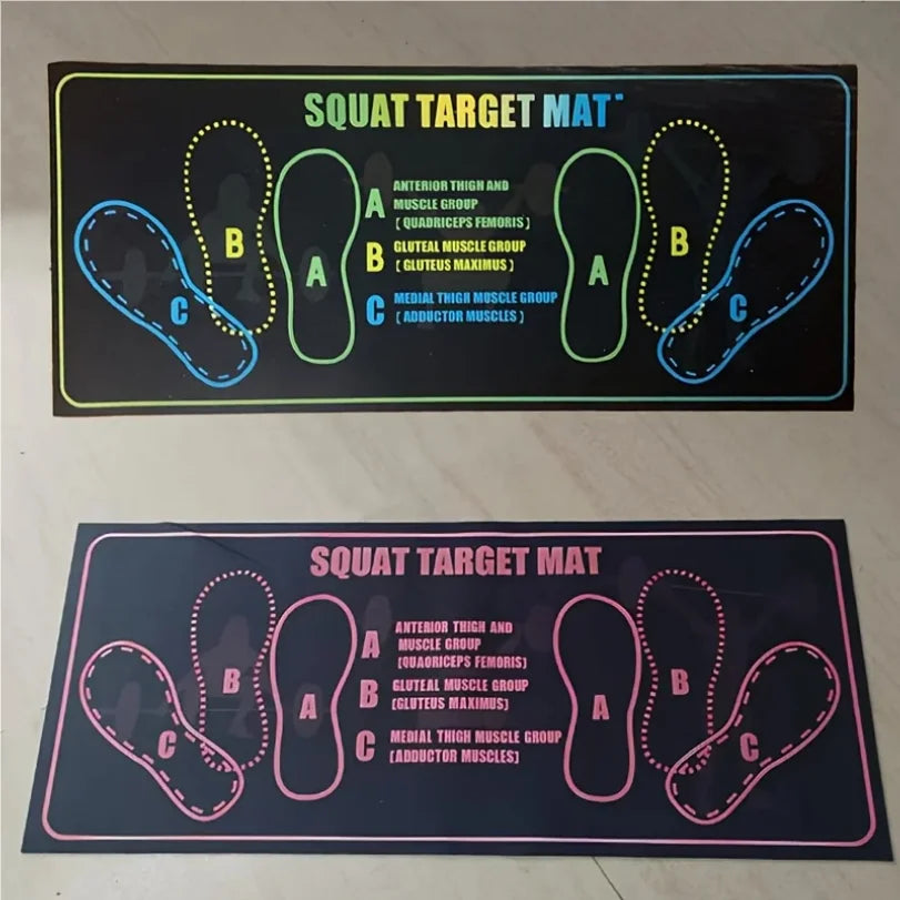 tapis squat antidérapants noir rose vert jaune fitness sportif silhouettes pieds zones délimitées lignes