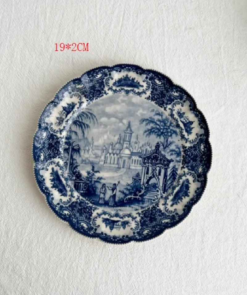 service thé céramique blanc bleu toile jouy poignées théière caféière soupière tasses