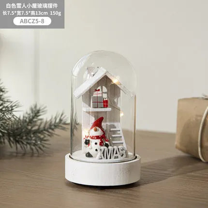décoration noël miniature maison verre animaux sapin cadeaux lettres noel base plate