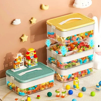 Boîte de rangement Lego bleue avec grilles réglables pour enfants