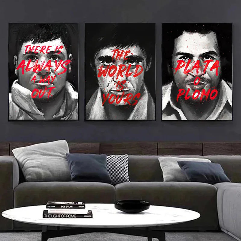 toile d'art contemporaine portrait noir blanc texte rouge decor coton grande taille étoile cinéma