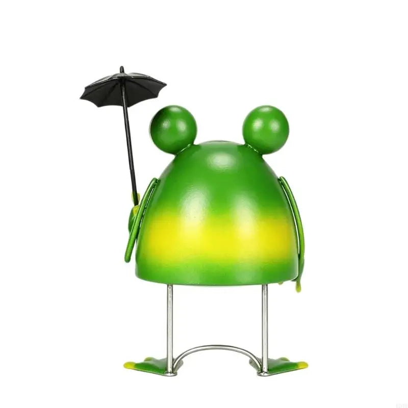 statuette grenouille verte mignonne cartoon collier pois parapluie noir fleur bleue jardin extérieur ornement