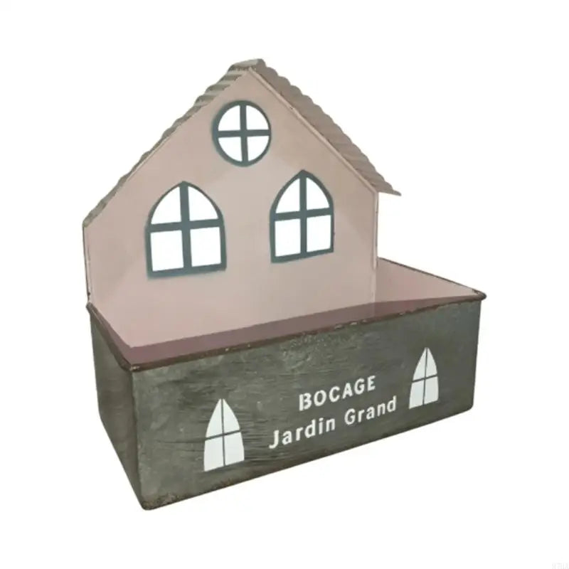 pots suspendus forme nichoir rose gris fleuri fenêtres croisillons bocage jardin decoration rustic