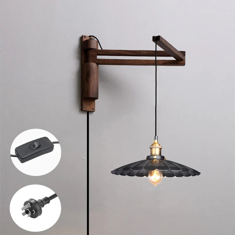 lampe murale bois moderne abat jour fleur industriel rustique chambre entrée