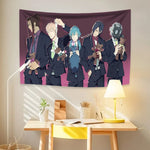 tapisserie dessin animé personnages drapeau américain costumes urbains bleu blanc rouge noir gris polyester