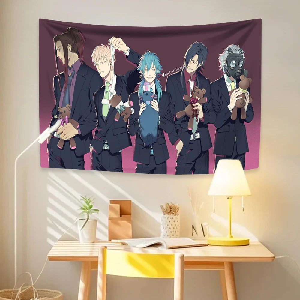 tapisserie dessin animé personnages drapeau américain costumes urbains bleu blanc rouge noir gris polyester