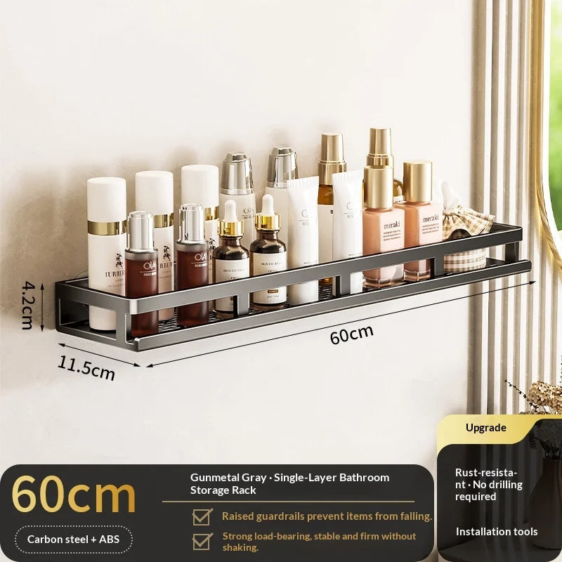 étagère murale aluminium perforée noire adhésive salle bain moderne organisateur suspendu toiletterie support