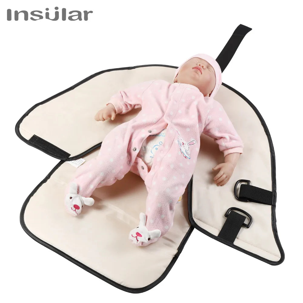 tapis langer pliable bébé denim gris rose sobre fonctionnel sangles velcro adaptable poussette