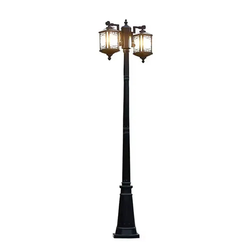 Lampadaire élégant classique vintage éclairage public extérieur ip65 aluminium noir or motifs ajourés led