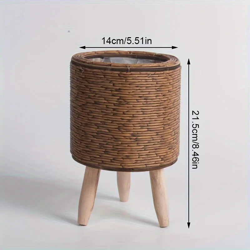 jardinière tressée moderne rustique cache pot bois naturel plante verte decoration interieur exterior
