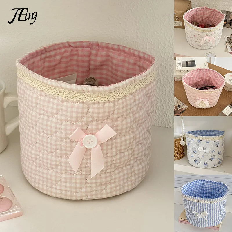 panier rangement vintage rose clair gris bleu carreaux rayures floral doux jouets accessoires chambre