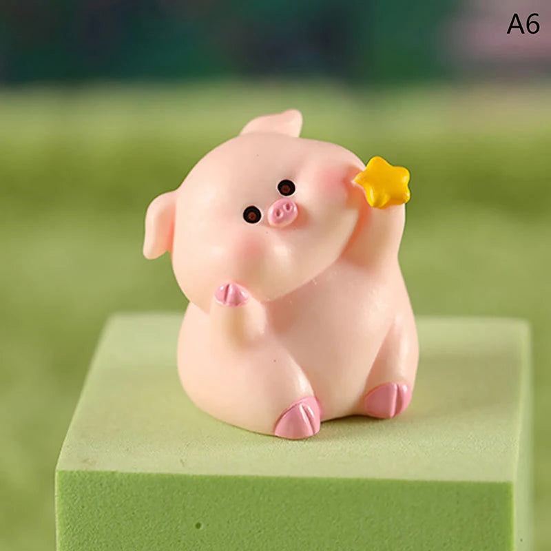 figurines cochons mignons résine rose vert bleu jaune cartoon détaillées coquillage ruban oiseau grainesDecorationJardin