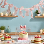 guirlande nœuds tulle rose clair blanc anniversaire mariage décoration festive élégante semi transparent 3mètres