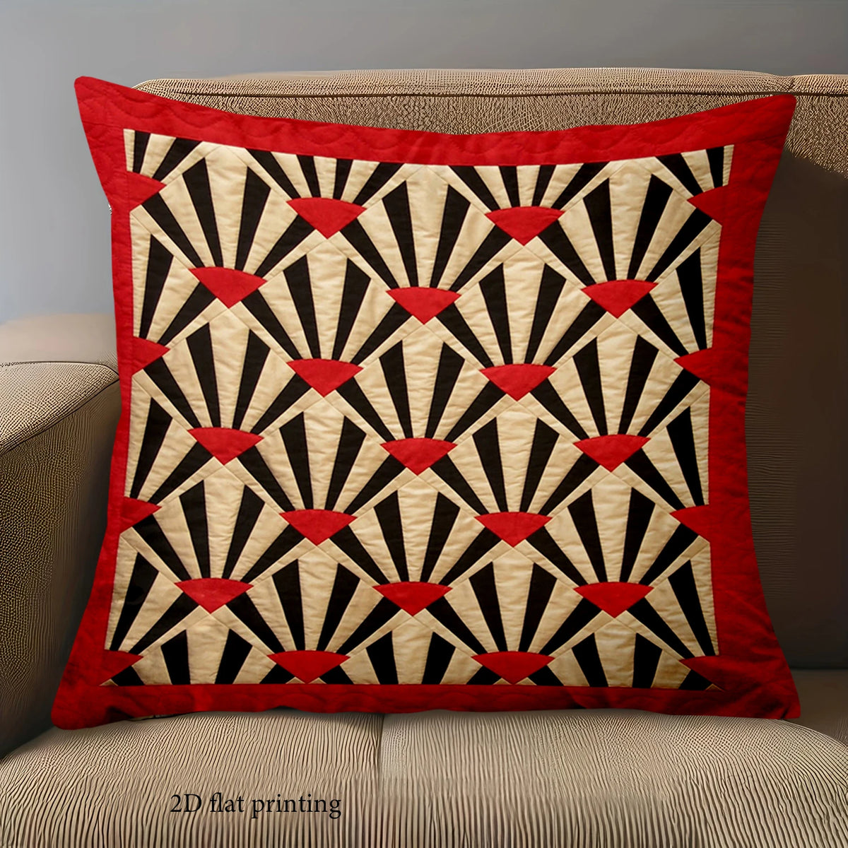 taie d'oreiller polyester imprimé motif géométrique moderne rouge triangles coeurs 45x45cm maison