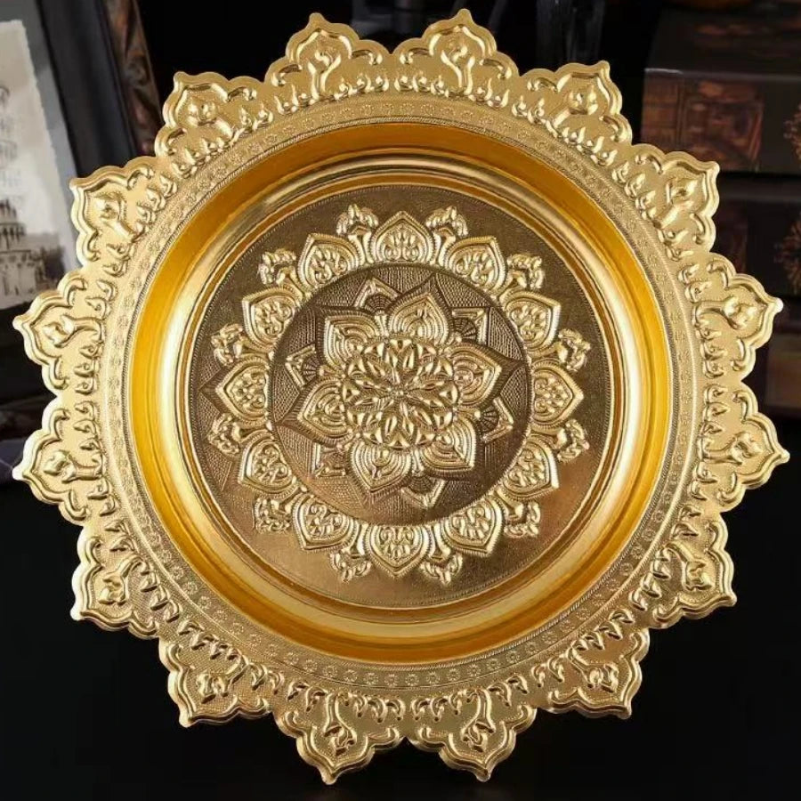 présentoir gâteaux or floral relief lotus traditionnel décoration table métal handcrafted chambre dining