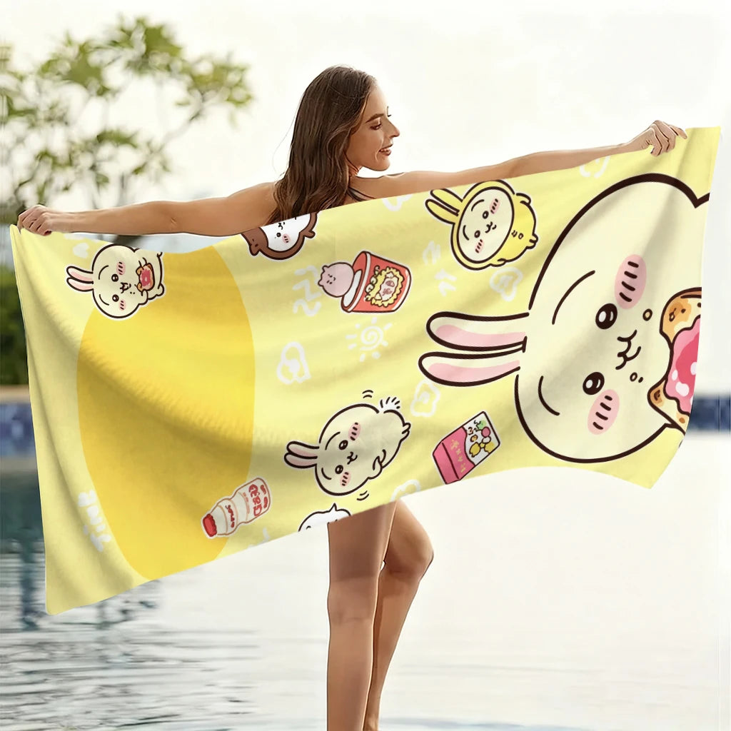 serviette plage dessins animés jaune clair séchage rapide absorption rapide motifs lapins coton polyester