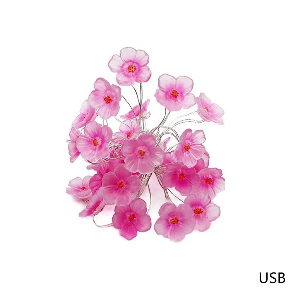 guirlande lumineuse fleurs rose blanc moderne adhésif led 20 50 têtes batteries usb